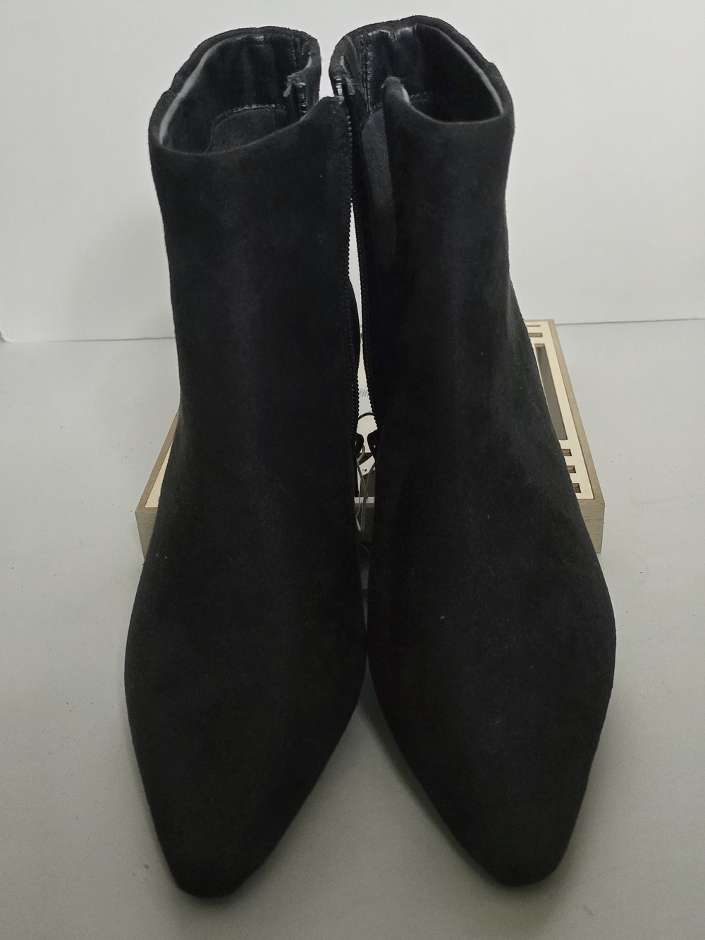 Universsl Thread Black Pointed Toe Ankle Booties with Side Zip - Size 7